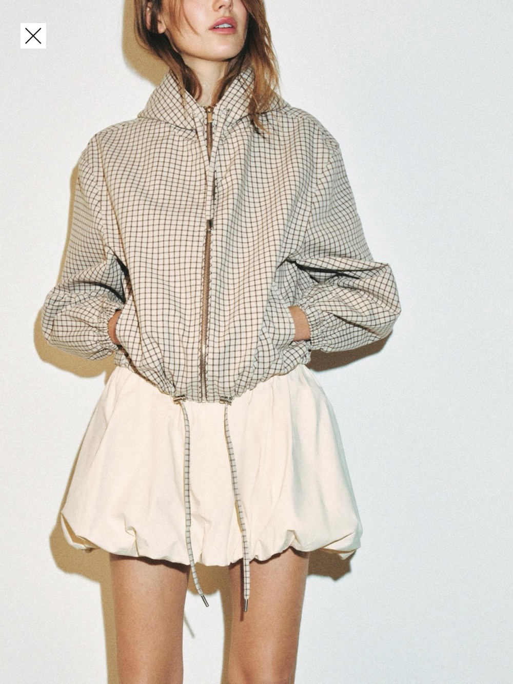 Zara Beige & Black Grid Zip-Up Jacket